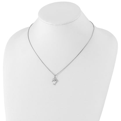 White Ice Sterling Silver Rhodium-plated 18 Inch Diamond Dolphin Necklace with 2 Inch Extender