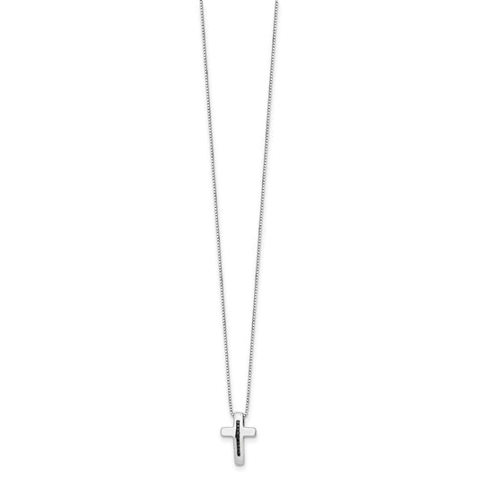 White Ice Sterling Silver Rhodium-plated 18 Inch Black Diamond Cross Necklace with 2 Inch Extender
