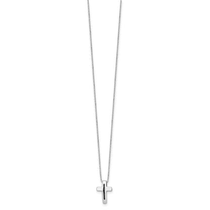 White Ice Sterling Silver Rhodium-plated 18 Inch Black Diamond Cross Necklace with 2 Inch Extender