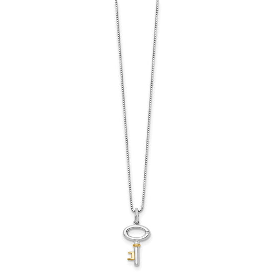 White Ice Sterling Silver Rhodium-plated Gold-tone 18 Inch Diamond Key Necklace with 2 Inch Extender