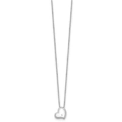 White Ice Sterling Silver Rhodium-plated Satin and Polished 18 Inch Diamond Heart Necklace with 2 Inch Extender