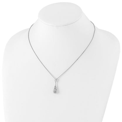 White Ice Sterling Silver Rhodium-plated 18 Inch Diamond Filigree Teardrop Necklace with 2 Inch Extender