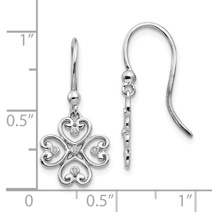 White Ice Sterling Silver Rhodium-plated Diamond 4 Heart Shepherd Hook Dangle Earrings
