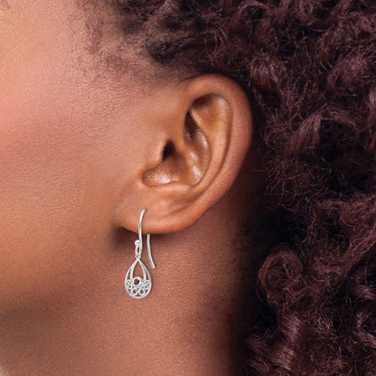 White Ice Sterling Silver Rhodium-plated Garnet Shepherd Hook Earrings