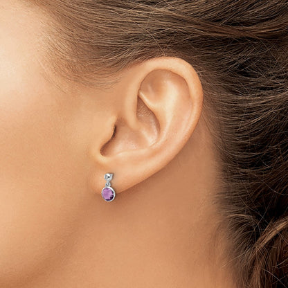 White Ice Sterling Silver Rhodium-plated Diamond and Amethyst Post Dangle Earrings