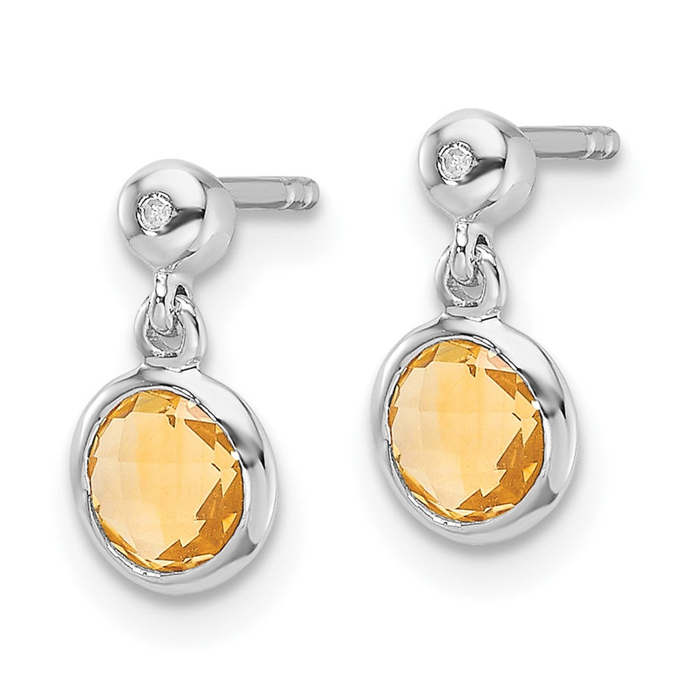 White Ice Sterling Silver Rhodium-plated Diamond and Citrine Post Dangle Earrings