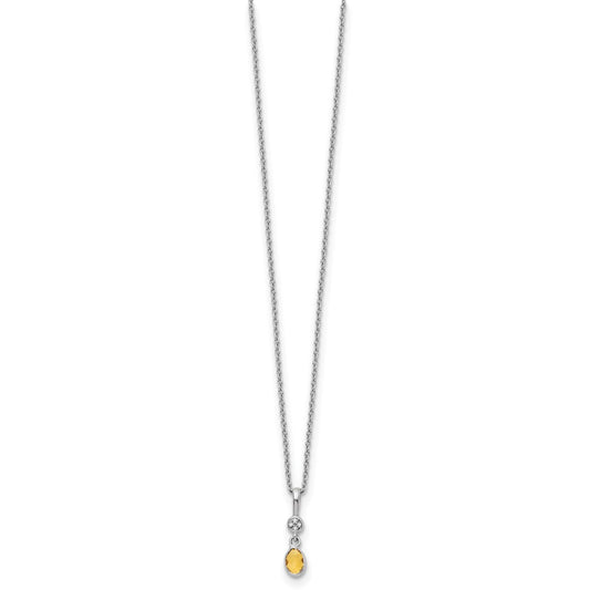 White Ice Sterling Silver Rhodium-plated 18 inch Diamond and Citrine Necklace with 2 inch Extender