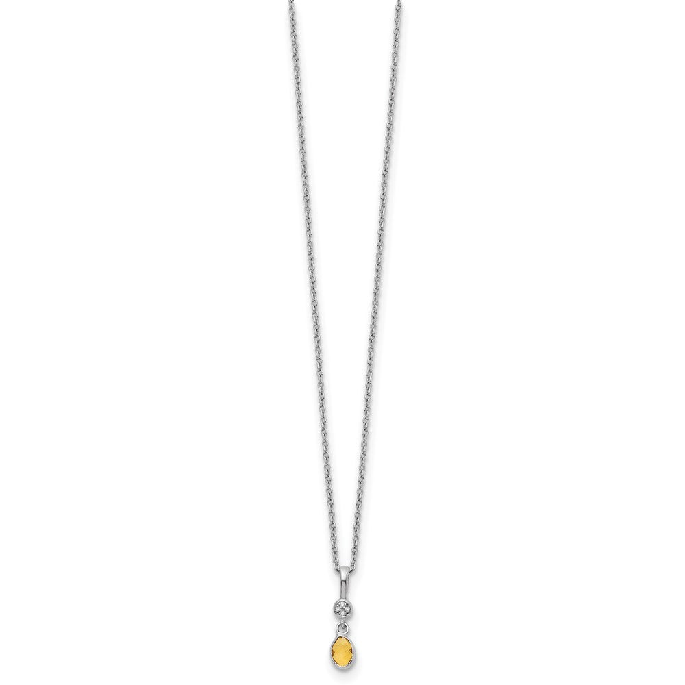 White Ice Sterling Silver Rhodium-plated 18 inch Diamond and Citrine Necklace with 2 inch Extender