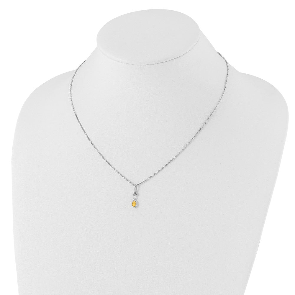 White Ice Sterling Silver Rhodium-plated 18 inch Diamond and Citrine Necklace with 2 inch Extender