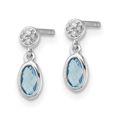 White Ice Sterling Silver Rhodium-plated Diamond and Blue Topaz Post Dangle Earrings