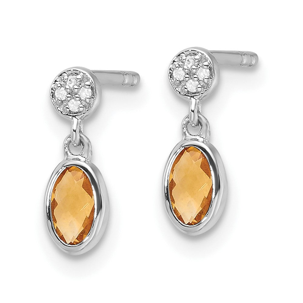 White Ice Sterling Silver Rhodium-plated Diamond and Citrine Post Dangle Earrings
