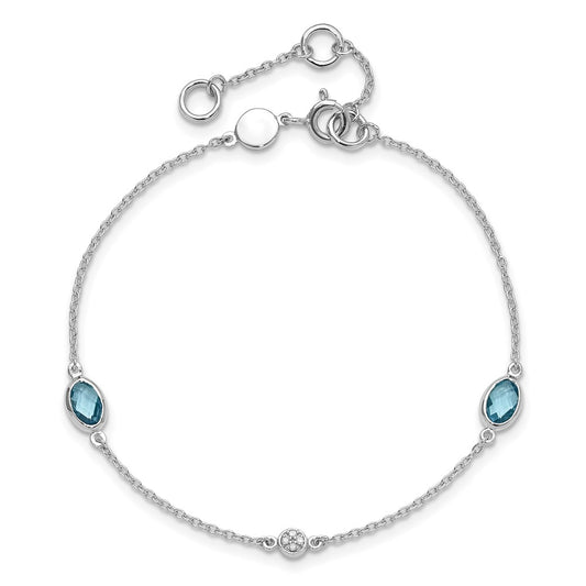 White Ice Sterling Silver Rhodium-plated 7.5 inch Diamond and Blue Topaz Bracelet with 1.25  inch Extender