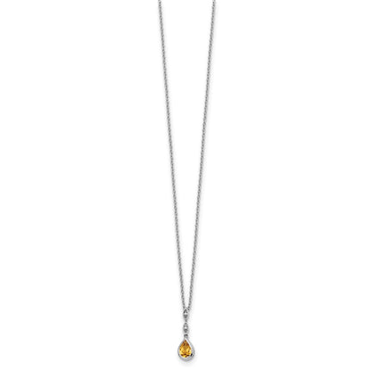 White Ice Sterling Silver Rhodium-plated 18 inch Diamond and Citrine Teardrop Necklace with 2 inch Extender