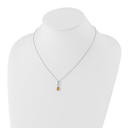 White Ice Sterling Silver Rhodium-plated 18 inch Diamond and Citrine Teardrop Necklace with 2 inch Extender