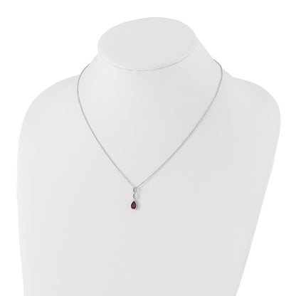 White Ice Sterling Silver Rhodium-plated 18 inch Diamond and Garnet Teardrop Necklace with 2 inch Extender