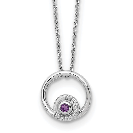 White Ice Sterling Silver Rhodium-plated 18 inch Diamond and Amethyst Necklace with a 2 inch Extender