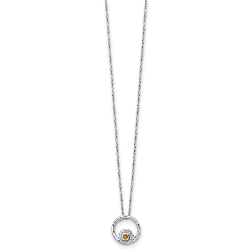 Sterling Silver RH Plated White Ice .05ct. Diamond & Citrine w/2IN Ext Neck