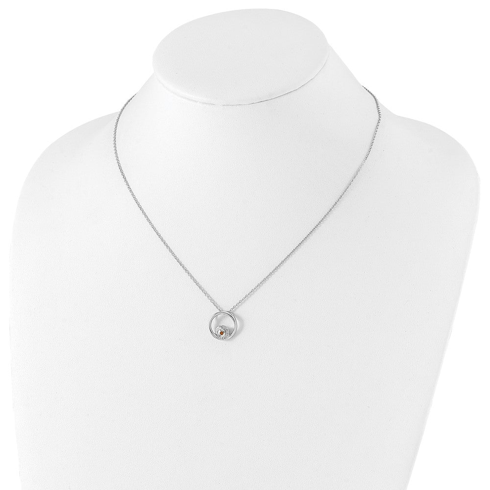 Sterling Silver RH Plated White Ice .05ct. Diamond & Citrine w/2IN Ext Neck