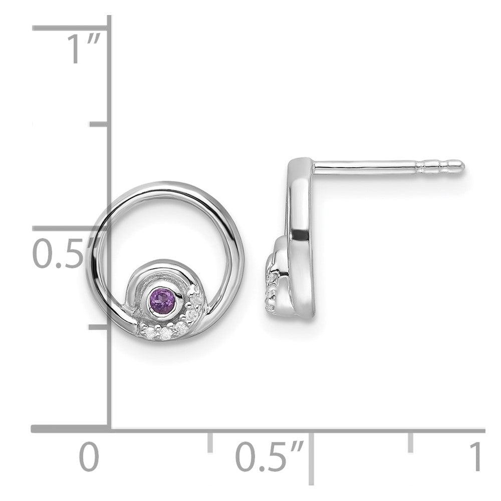 White Ice Sterling Silver Rhodium-plated Diamond and Amethyst Post Earrings
