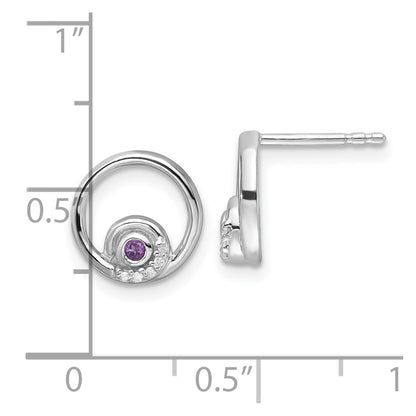 White Ice Sterling Silver Rhodium-plated Diamond and Amethyst Post Earrings