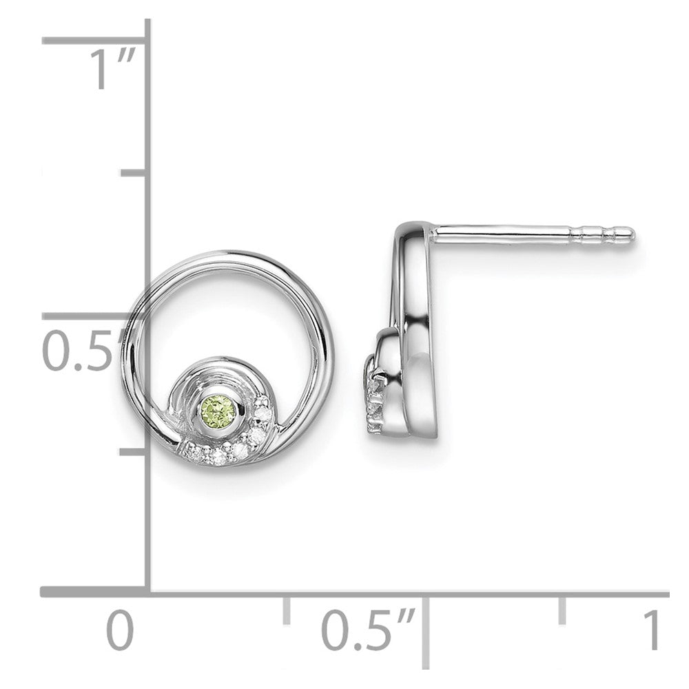 Sterling Silver RH Plated White Ice .03ct. Dia. and Peridot Post Earrings
