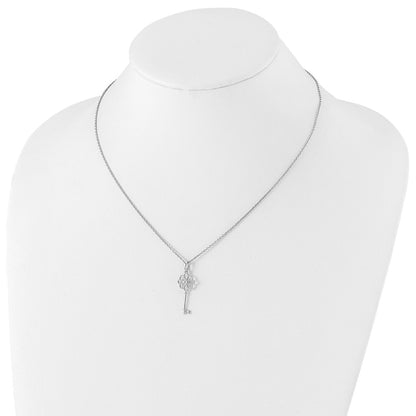 White Ice Sterling Silver Rhodium-plated 18 Inch Diamond Flower Key Necklace with 2 Inch Extender