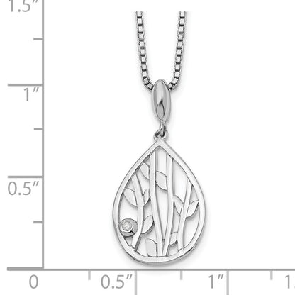 White Ice Sterling Silver Rhodium-plated 18 Inch Diamond Leaf Pendant Necklace with 2 Inch Extender