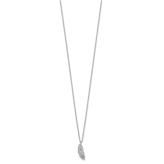 White Ice Sterling Silver Rhodium-plated 18 Inch Diamond Feather Necklace with 2 Inch Extender