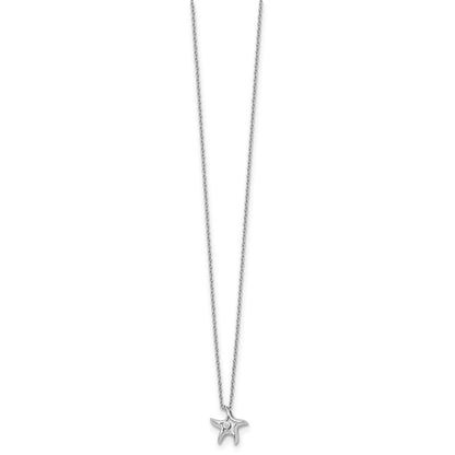 White Ice Sterling Silver Rhodium-plated 18 Inch Diamond Starfish Slide Pendant Necklace with 2 Inch Extender
