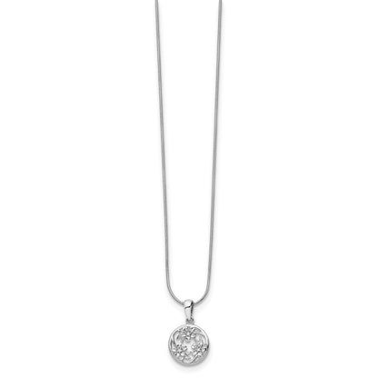 White Ice Sterling Silver Rhodium-plated 18 Inch Diamond Flower Necklace with 2 Inch Extender