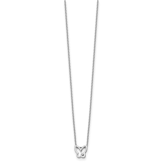 White Ice Sterling Silver Rhodium-plated 18 Inch Diamond Butterfly Necklace with 2 Inch Extender