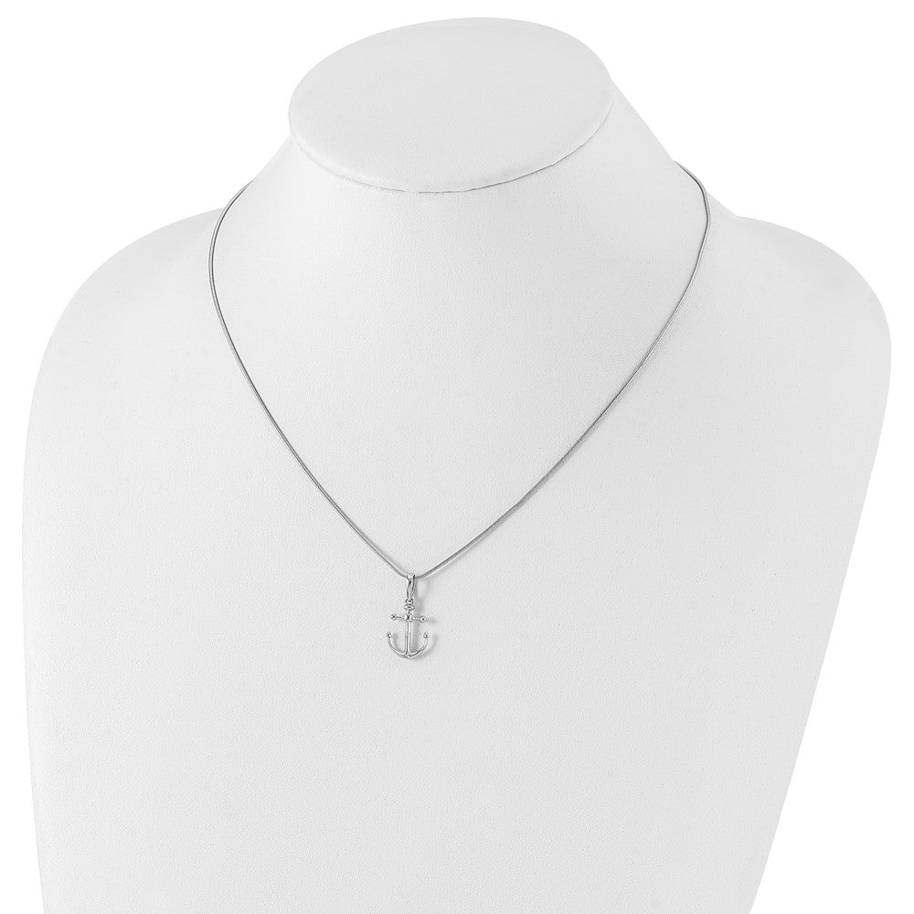 White Ice Sterling Silver Rhodium-plated 18 Inch Diamond Anchor Necklace with 2 Inch Extender