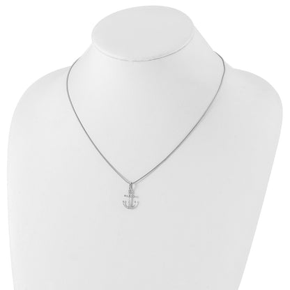 White Ice Sterling Silver Rhodium-plated 18 Inch Diamond Anchor Necklace with 2 Inch Extender