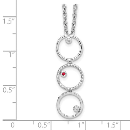 White Ice Sterling Silver Rhodium-plated 18 Inch Diamond and Ruby Necklace with 2 Inch Extender