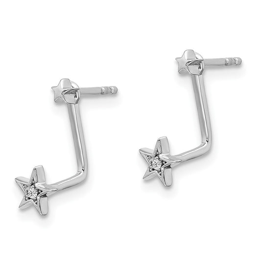 White Ice Sterling Silver Rhodium-plated Diamond Stars Front and Back Earrings