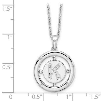 White Ice Sterling Silver Rhodium-plated 18 Inch Diamond Letter K Initial Necklace with 2 Inch Extender