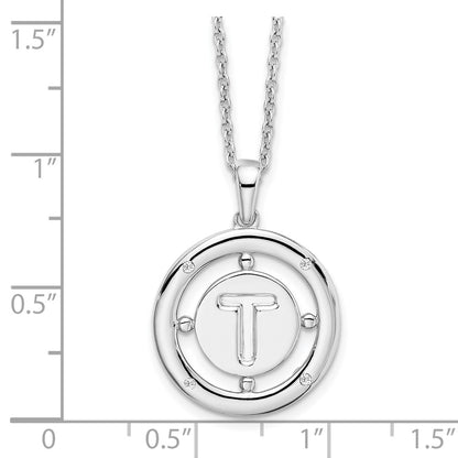 White Ice Sterling Silver Rhodium-plated 18 Inch Diamond Letter T Initial Necklace with 2 Inch Extender