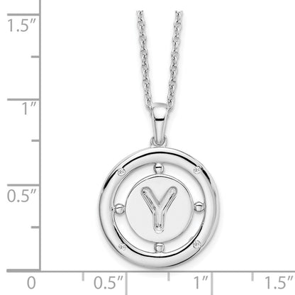 White Ice Sterling Silver Rhodium-plated 18 Inch Diamond Letter Y Initial Necklace with 2 Inch Extender
