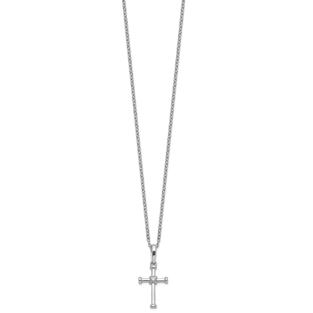 White Ice Sterling Silver Rhodium-plated 18 Inch Diamond Cross Necklace with 2 Inch Extender