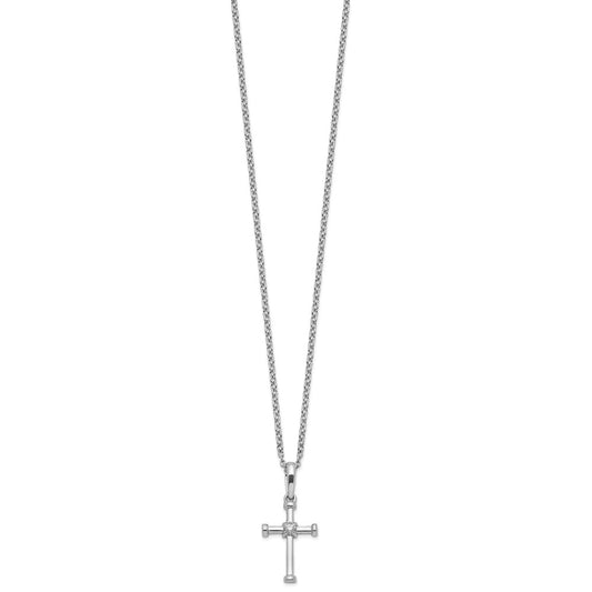 White Ice Sterling Silver Rhodium-plated 18 Inch Diamond Cross Necklace with 2 Inch Extender