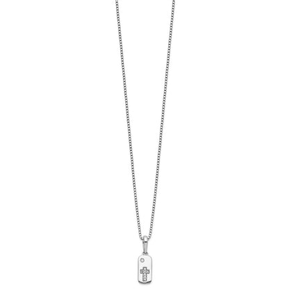 White Ice Sterling Silver Rhodium-plated 18 Inch Diamond Cross Tag Necklace with 2 Inch Extender