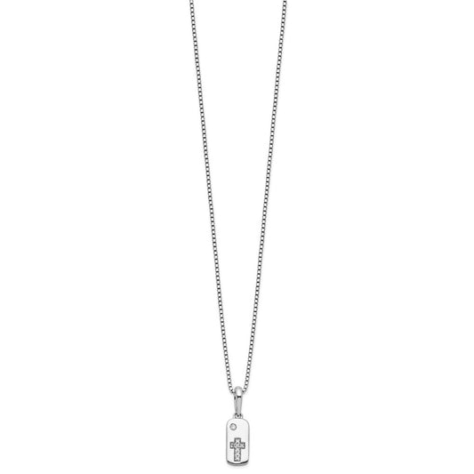 White Ice Sterling Silver Rhodium-plated 18 Inch Diamond Cross Tag Necklace with 2 Inch Extender