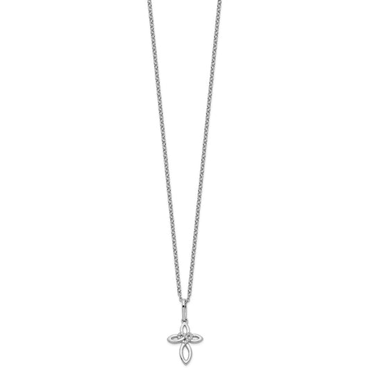White Ice Sterling Silver Rhodium-plated 18 Inch Diamond Cross with Heart Necklace with 2 Inch Extender