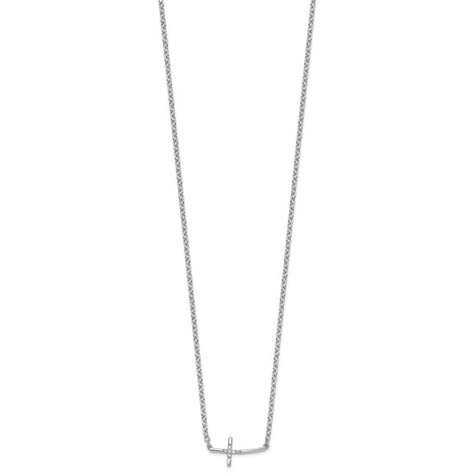 White Ice Sterling Silver Rhodium-plated 18 Inch Diamond Sideways Cross Necklace