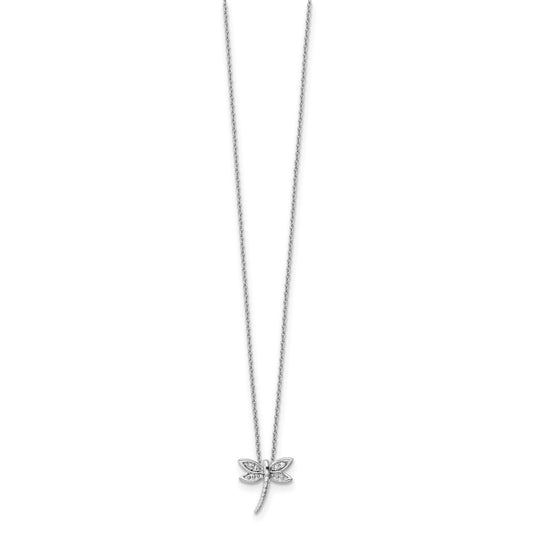 White Ice Sterling Silver Rhodium-plated 18 Inch Diamond Dragonfly Necklace with 2 Inch Extender