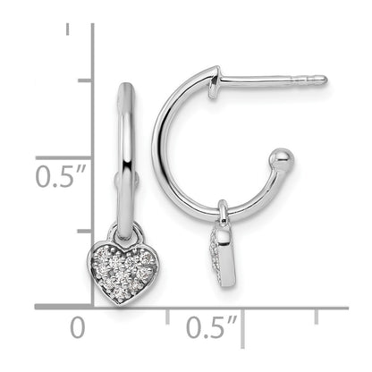 White Ice Sterling Silver Rhodium-plated Diamond Heart Dangle J-Hoop Post Earrings
