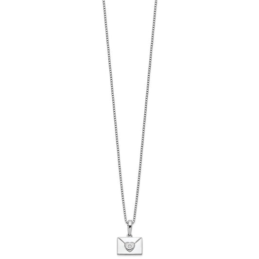 White Ice Sterling Silver Rhodium-plated 18 Inch Diamond Heart Envelope Necklace with 2 Inch Extender
