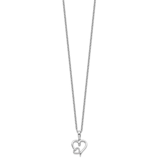 White Ice Sterling Silver Rhodium-plated 18 Inch Diamond Hearts Necklace with 2 Inch Extender