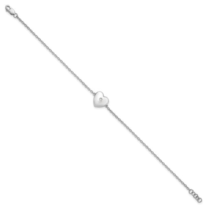 White Ice Sterling Silver Rhodium-plated 7 Inch Diamond Heart with .5 Inch Extender