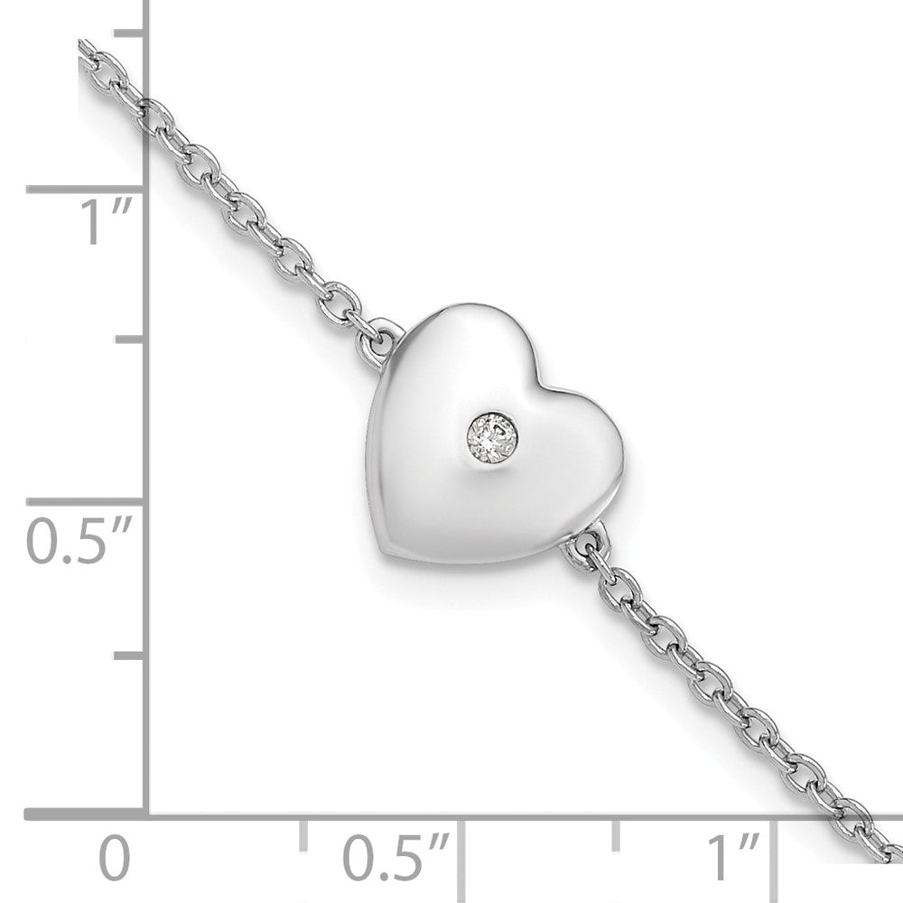 White Ice Sterling Silver Rhodium-plated 7 Inch Diamond Heart with .5 Inch Extender